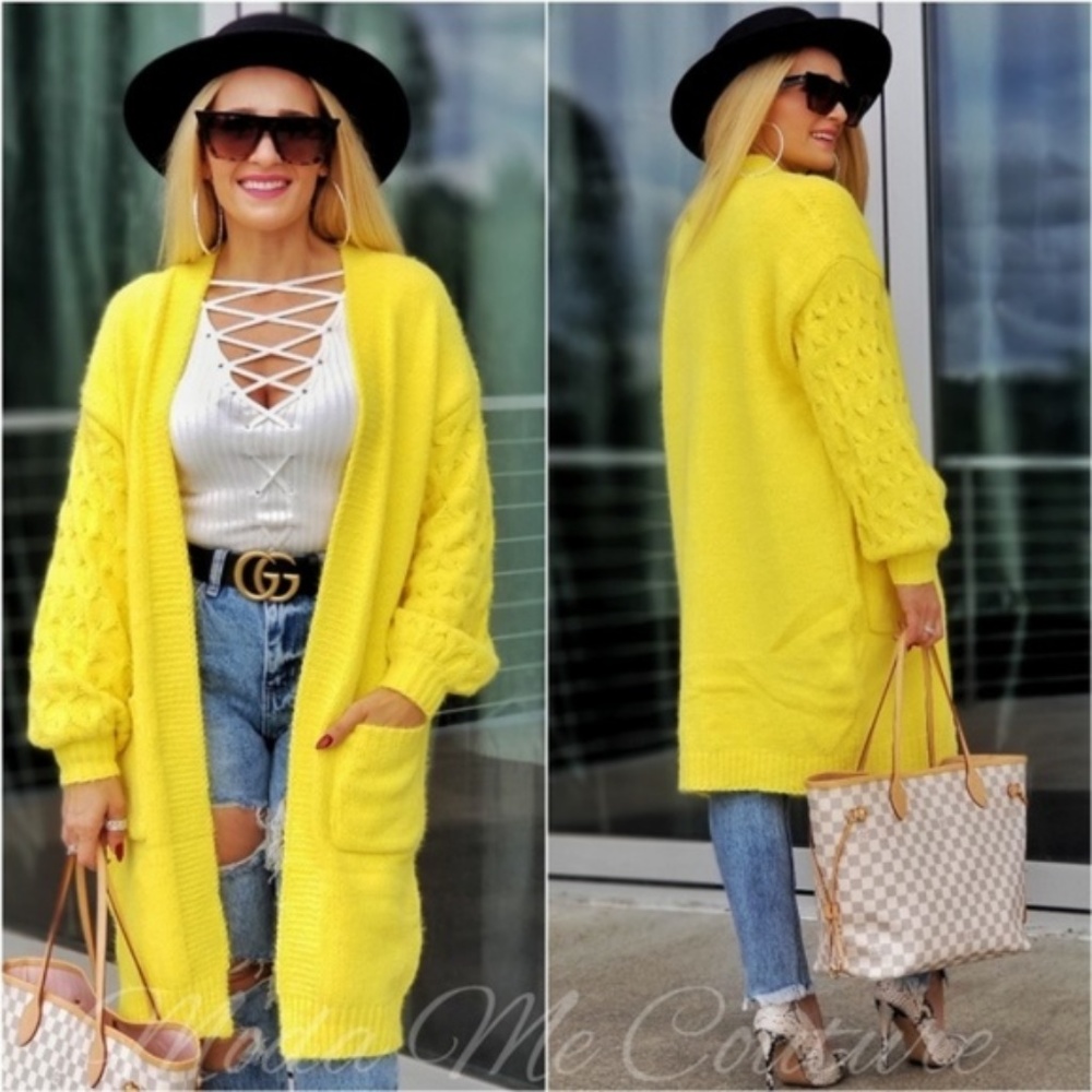 KANARY Soft Cardigan Yellow Knit … - Picture 2 of 5